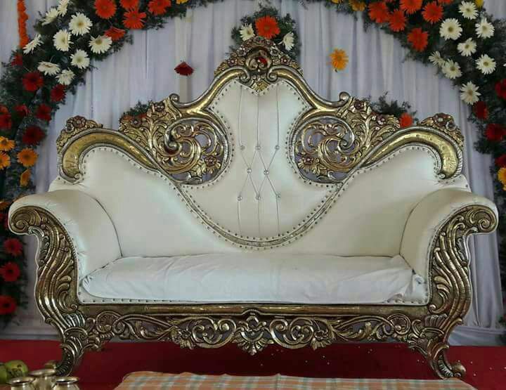 Ivory & Gold Carved Wedding Stage Sofa