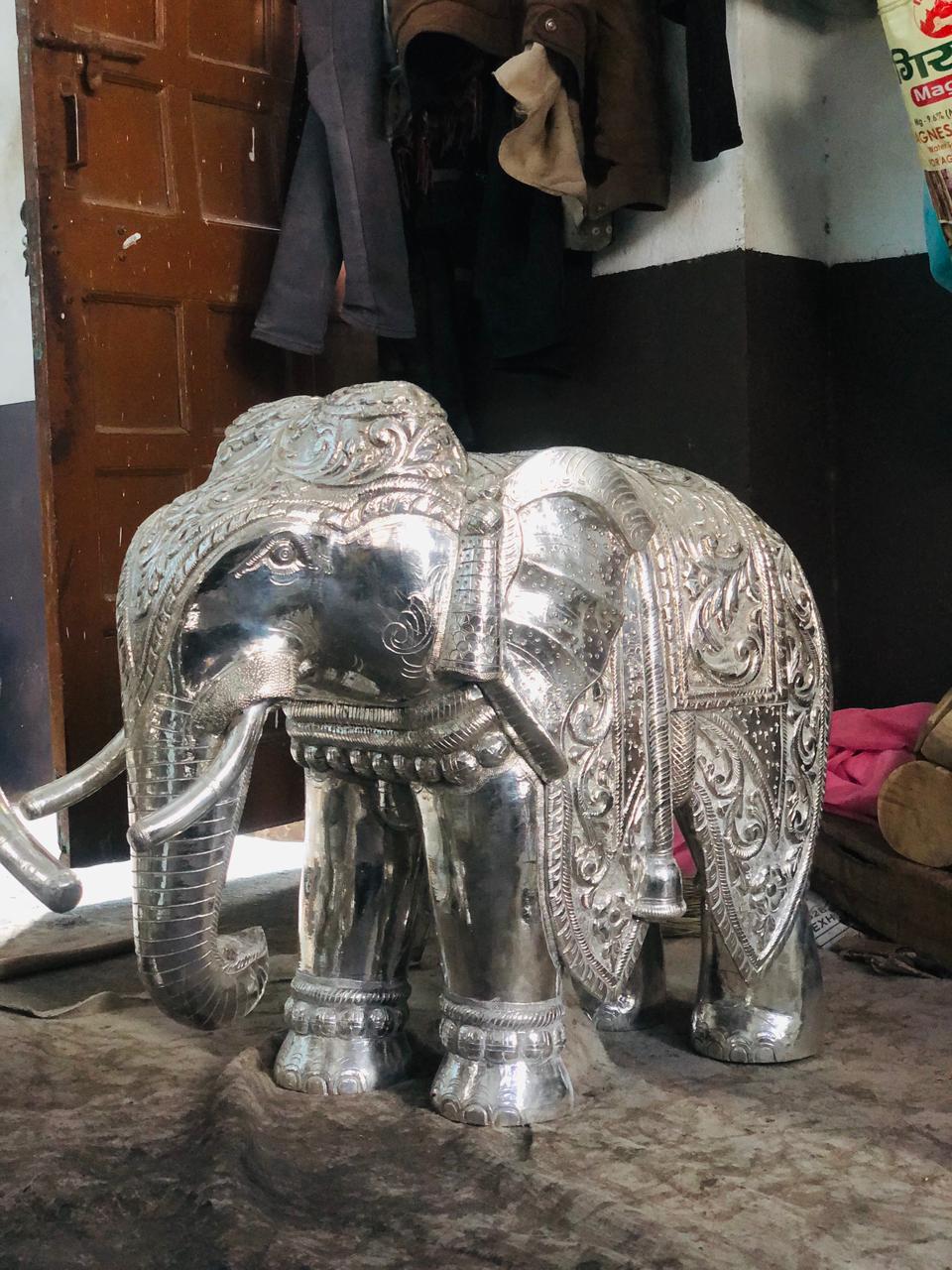 Grand Silver Plated Elephant Sculpture