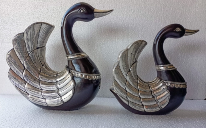 Silver Plated Wooden Swan Pair