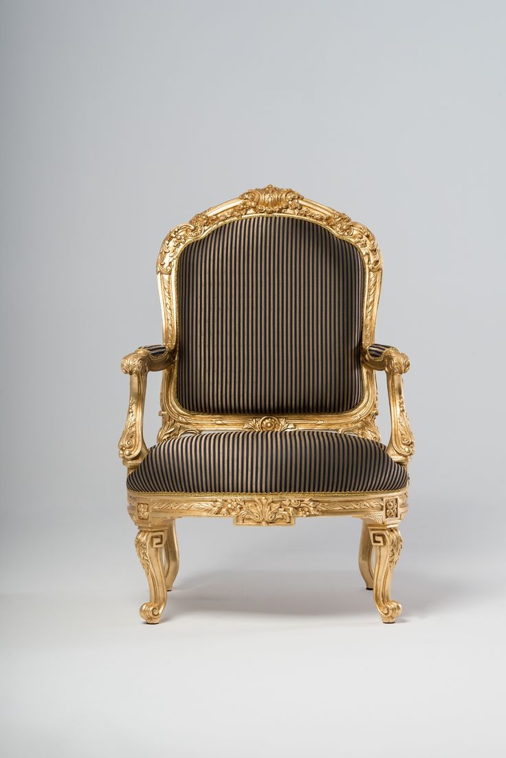 Gold Carved Striped Accent Armchair