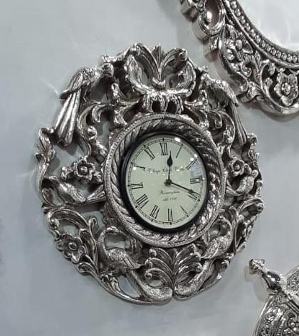 Floral Oval Silver Wall Clock