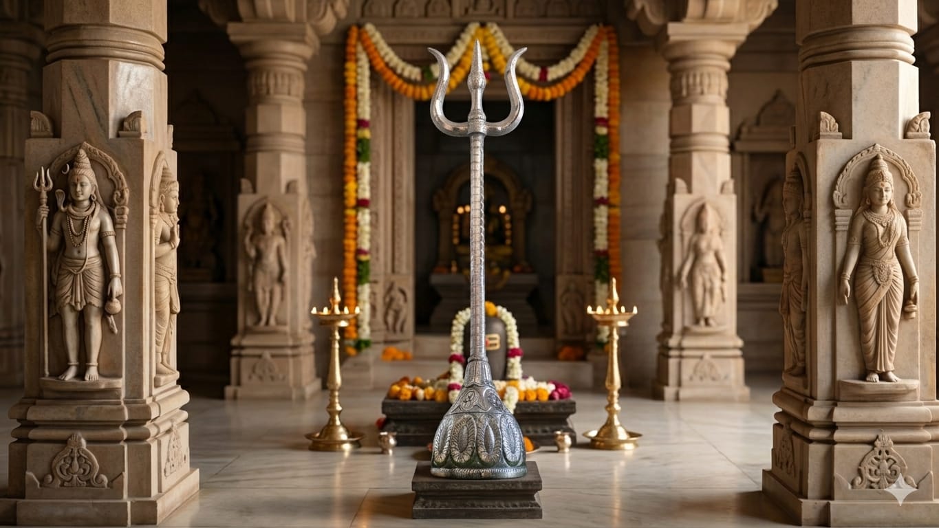 Silver Plated Trishul with Stand