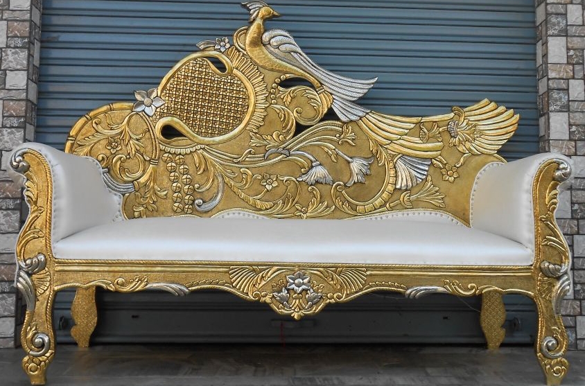 Peacock Carved Gold Wedding Sofa