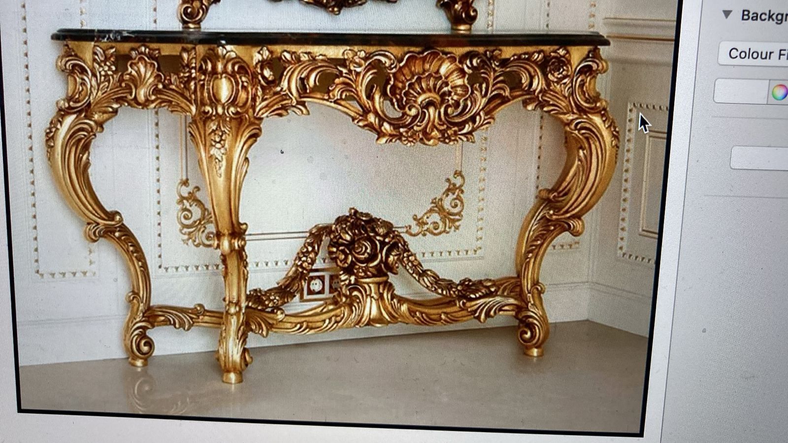 Gold Carved Baroque Console Table with Glass Top