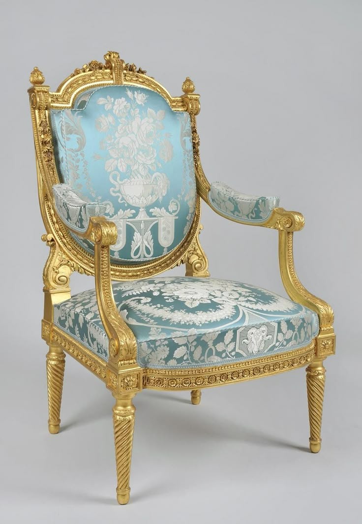 Sky Blue Damask Louis Armchair