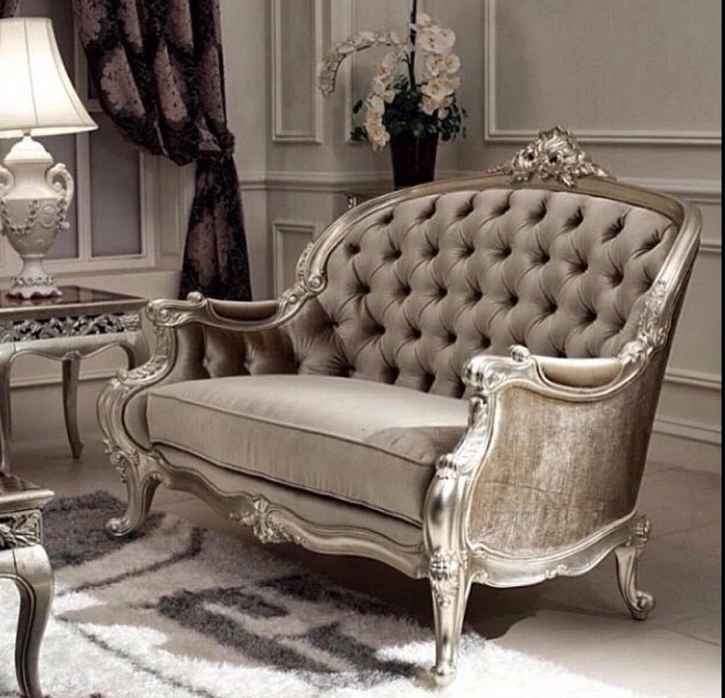 Silver Plated Tufted Chaise Sofa
