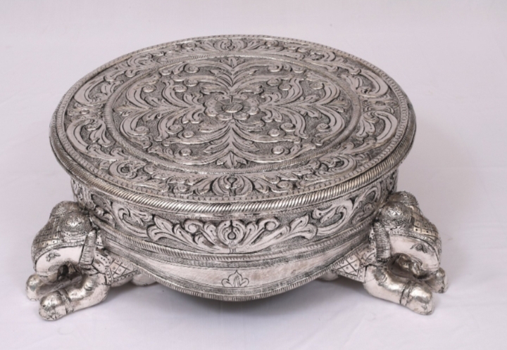 Round Silver Bajot with Floral Chasing