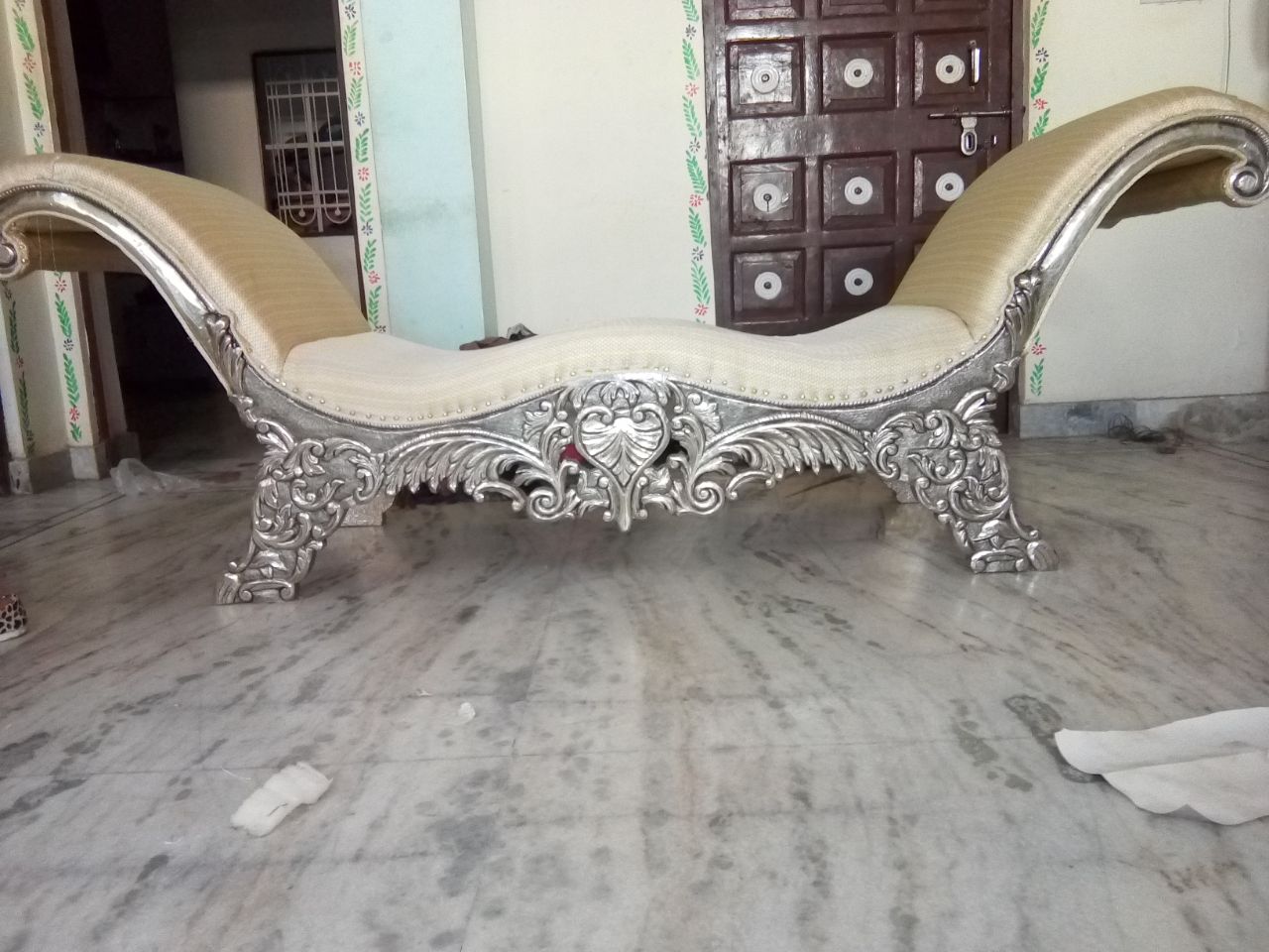 Silver Carved Double-Ended Chaise Lounge