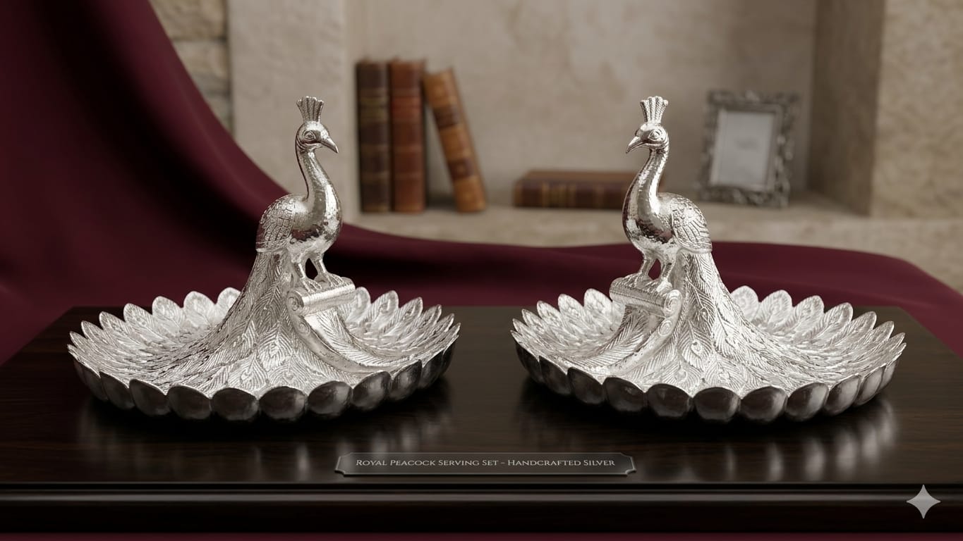 Silver Plated Peacock Serving Bowl Pair