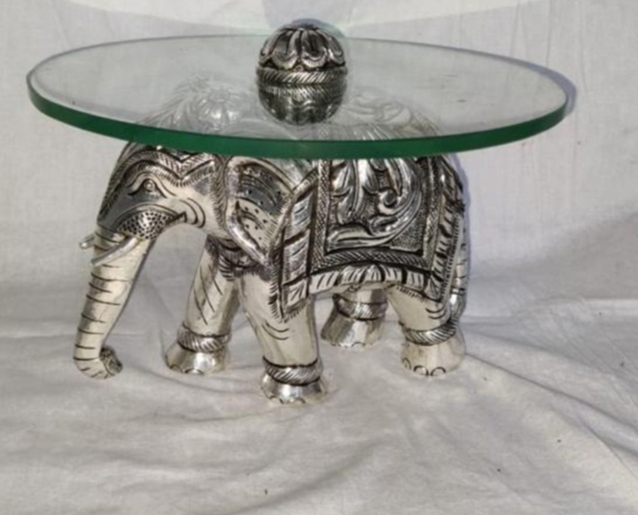 Silver Elephant Glass Top Table
