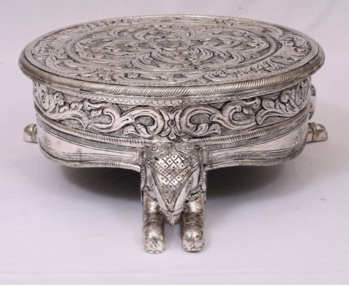 Round Silver Bajot with Elephant Legs
