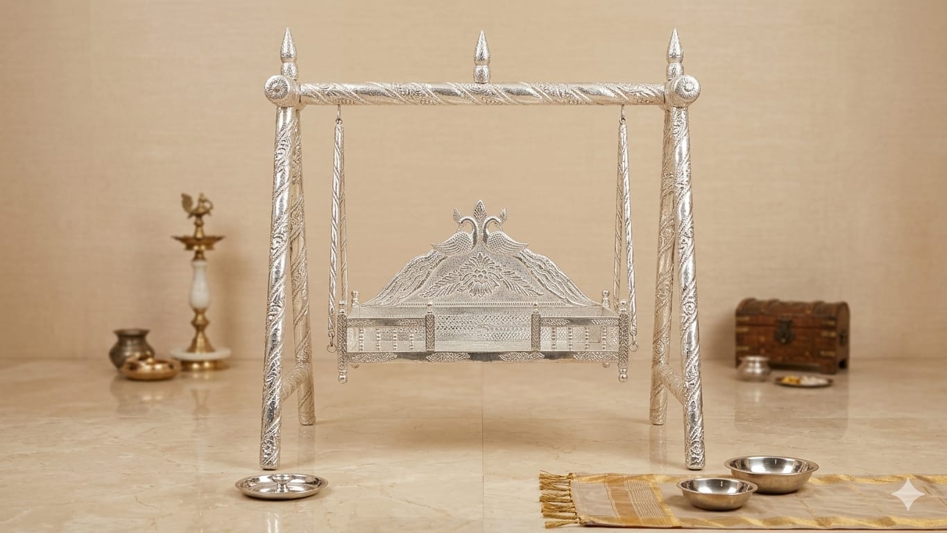 Silver Plated Temple Jhula (Tall Frame)